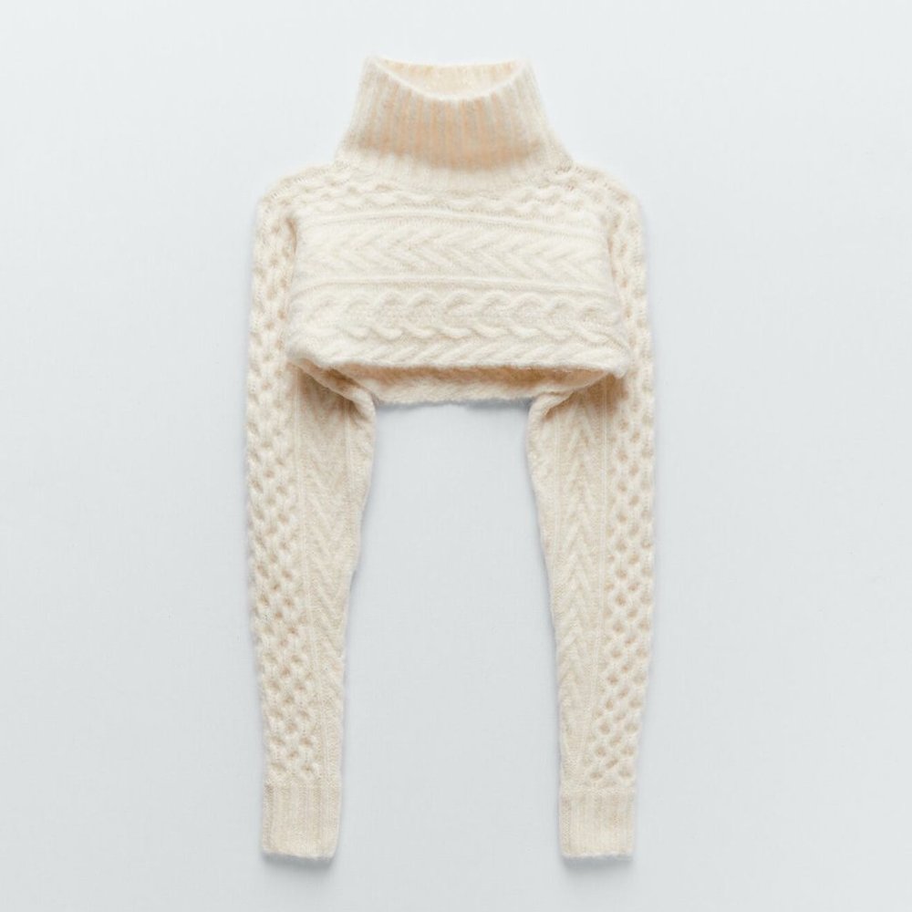 Zara Cable Knit Arm Warmer Scarf Sweater - Picture 16 of 16